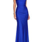La Femme Strappy Back Ruched Trumpet Gown - Sapphire Blue