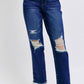 Judy Blue - High-Waisted Rigid Magic Heavy Destroy Straight Leg Jeans