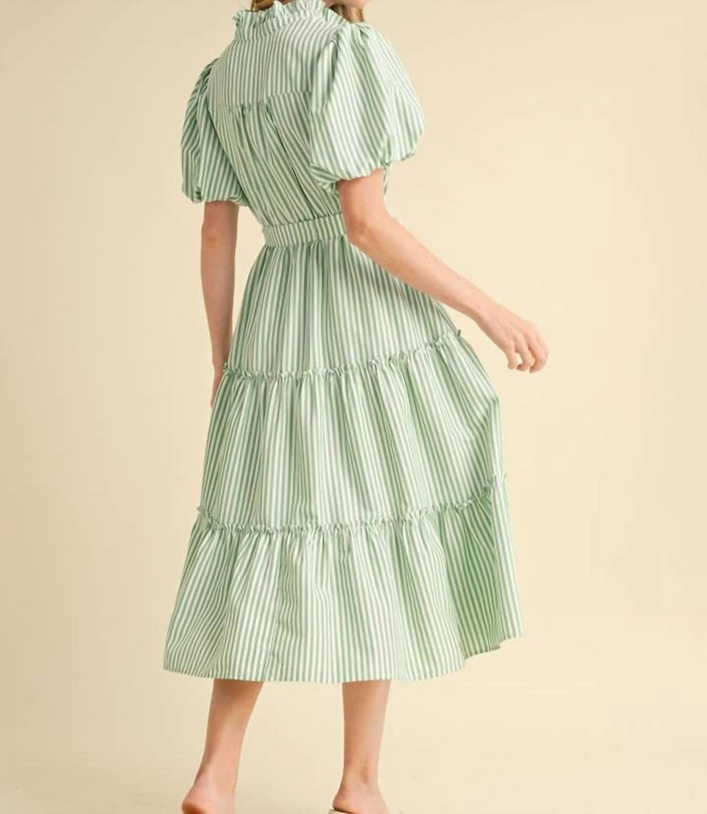 &Merci - Stripe Button Down Ruffle Midi Dress