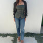 Aiblee - Button Down Olive Bustier Top