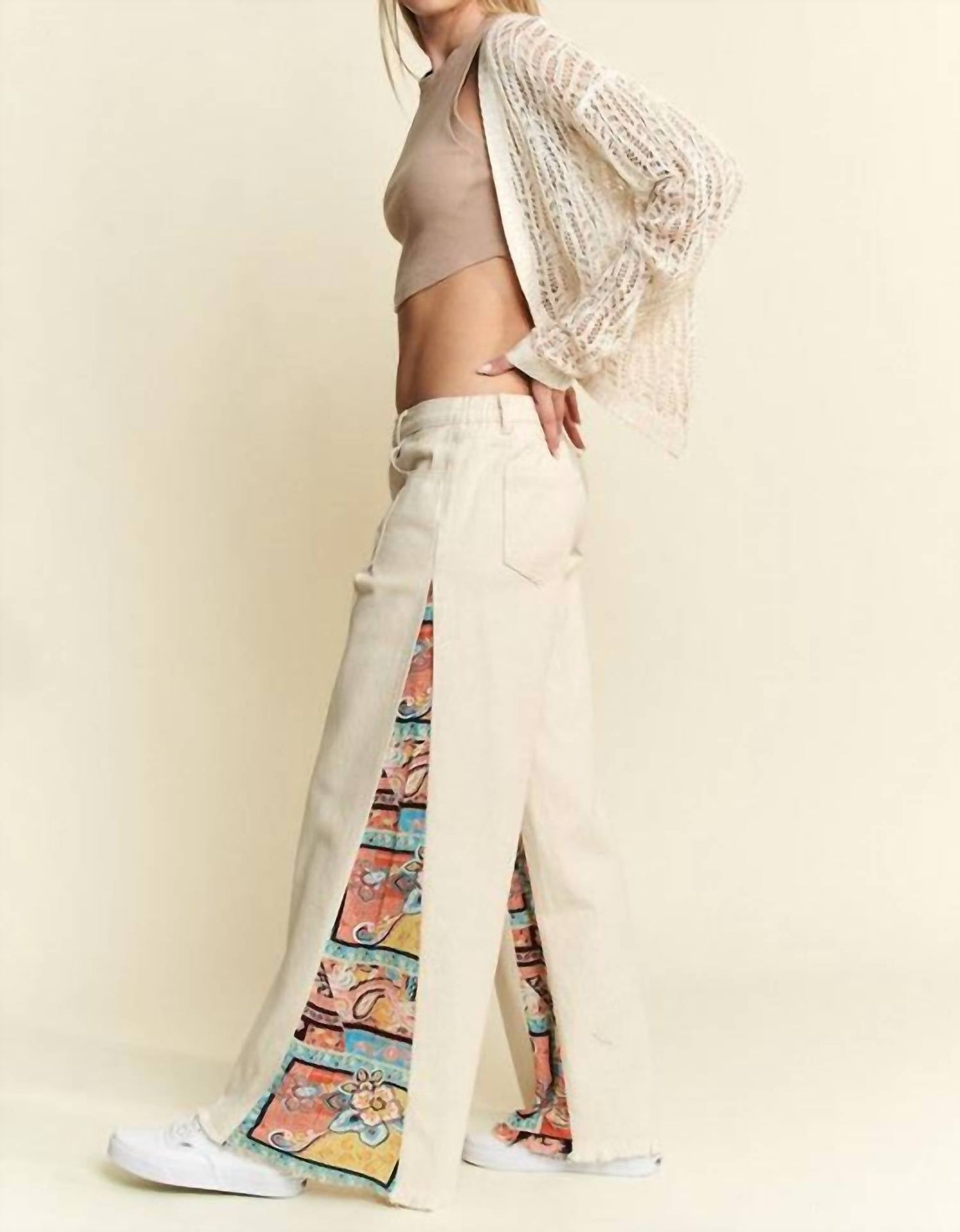 Jade By Jane - Mid Rise Paisley Print Patchwork Pants