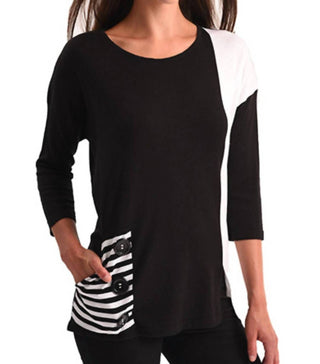 Angel - Blusa túnica com bolso e blocos de cores