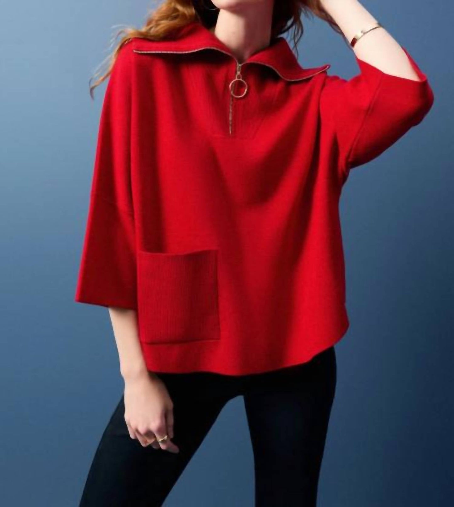 Joseph Ribkoff - Jacquard Zipped Collar Sweater