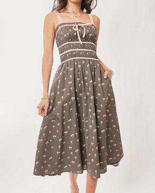 Trendsi - Davi &amp; Dani Vestido Midi com Corpete e Fita de Veludo Contrastante