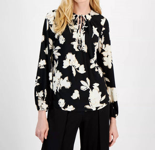 Anne Klein - Tie-front Split-neck Blouse