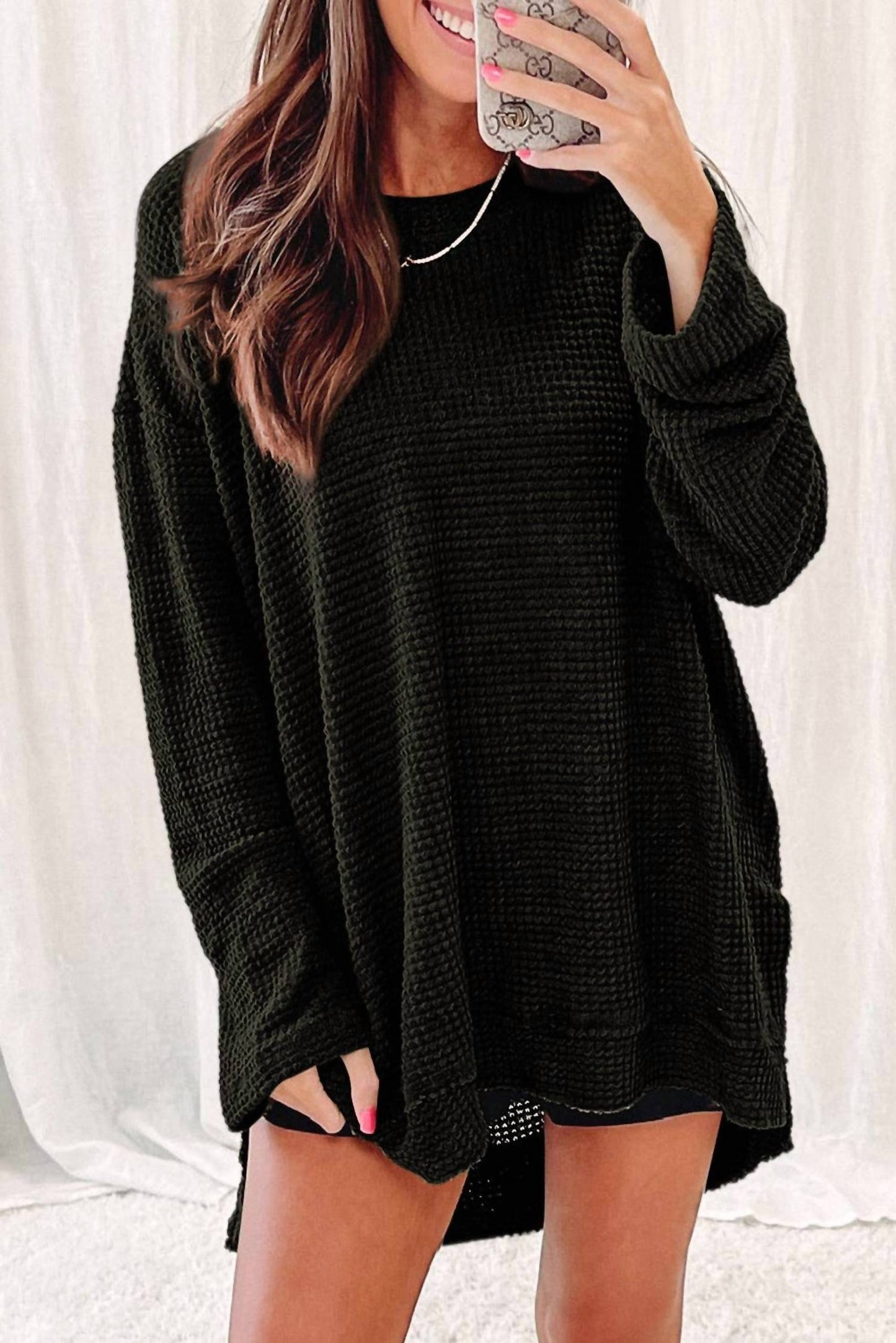 Lovesoft - Waffle Knit High Slits Long Sleeve
