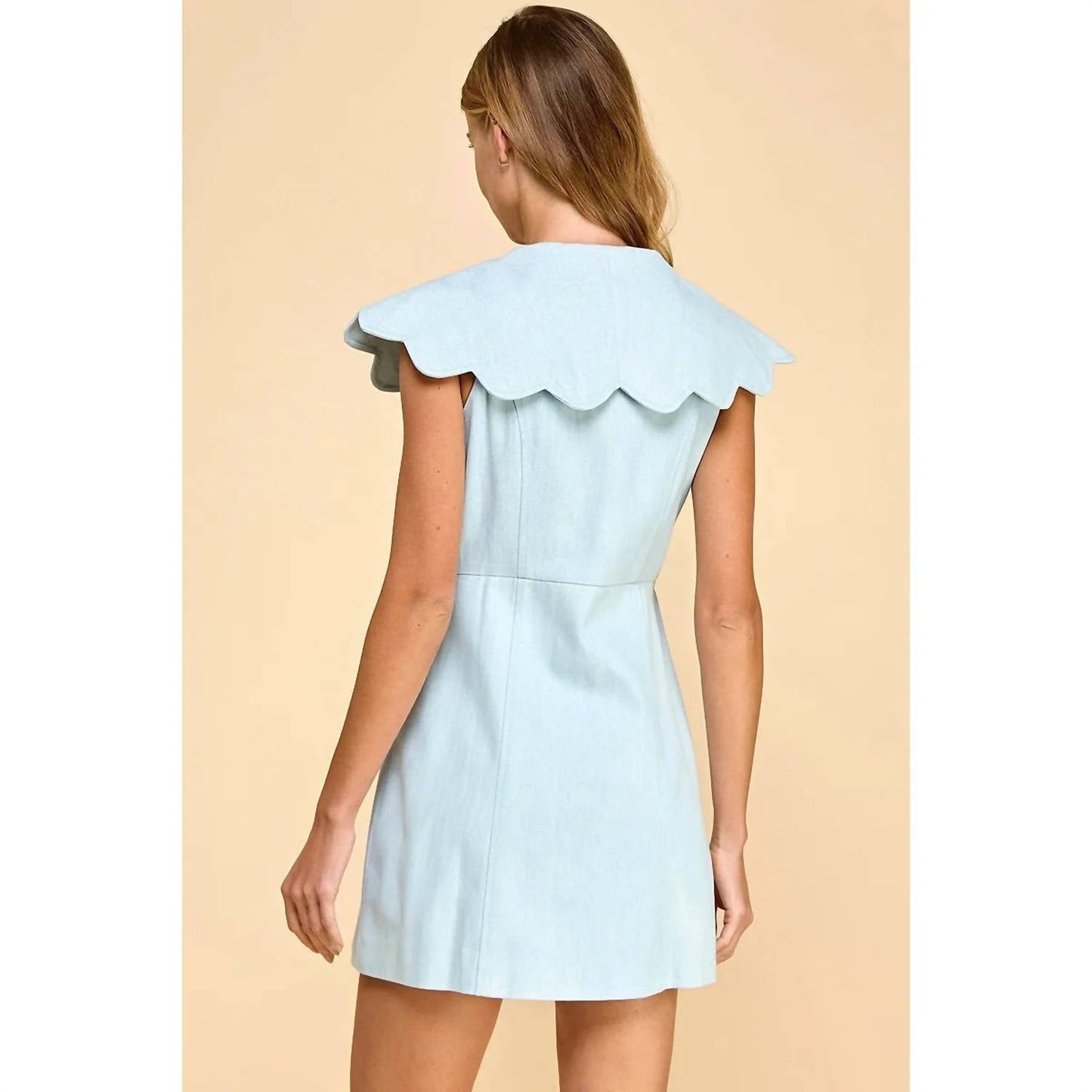 Tcec - Denim Scallop Detail Button Down Dress