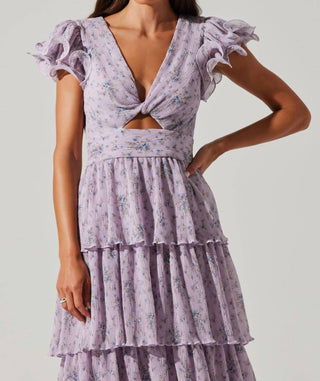 Astr - Vestido midi plissado floral em camadas Emporia