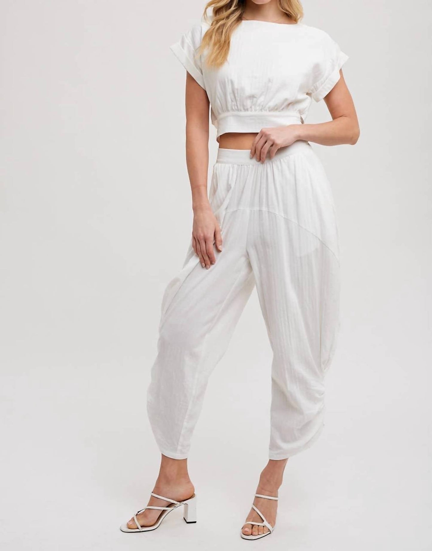 Bluivy - Cropped Ribbon Tie-back Top With Matching Harem Pants