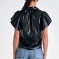 Elan - Flutter Sleeve Vegan Leather Top