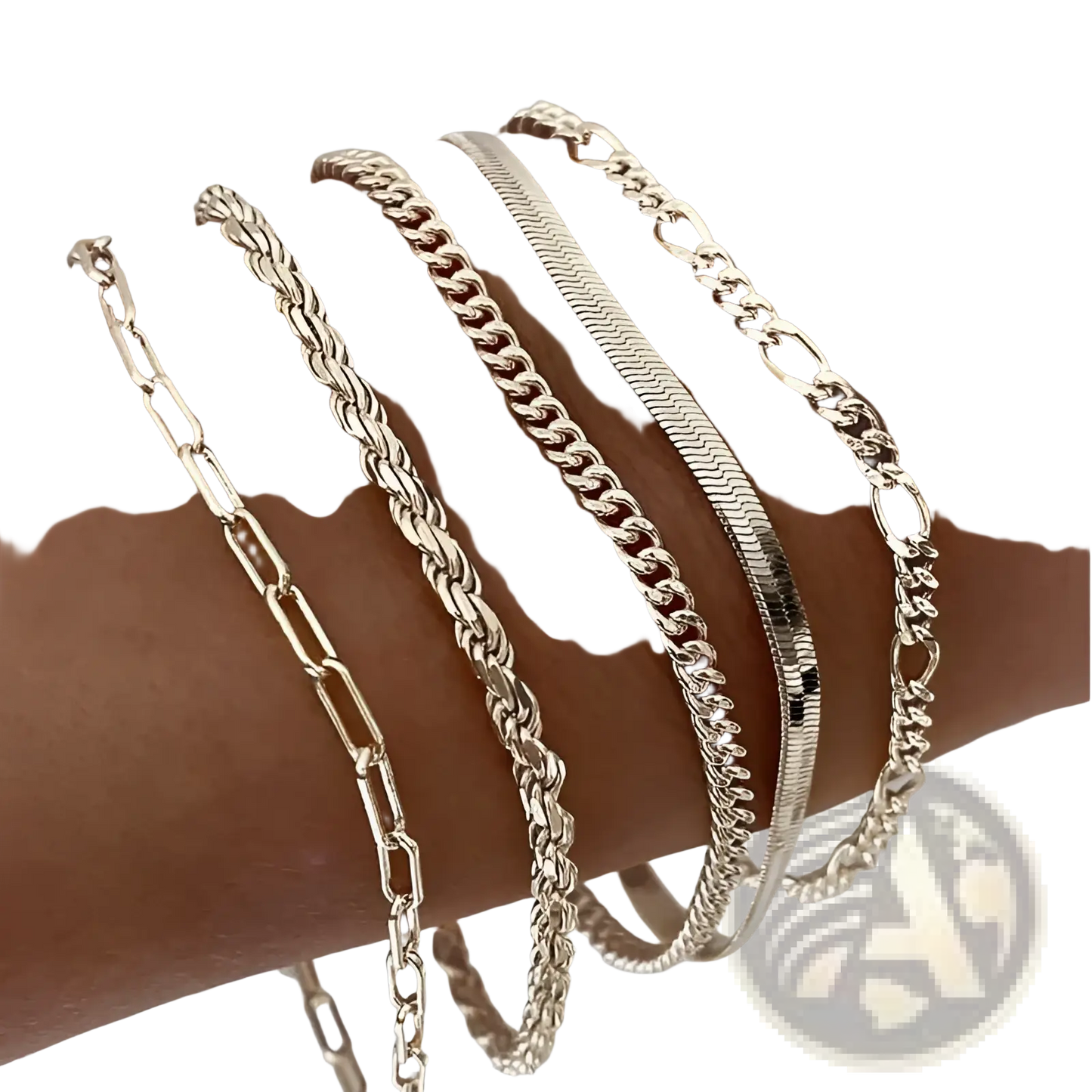5pcs 14k Silver Plated Adjustable Stackable Bracelet Set