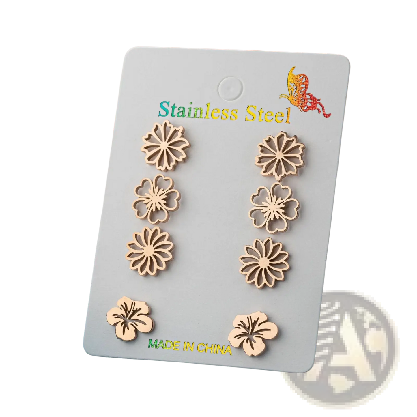 6-piece Floral Stainless Steel Stud Earring Set