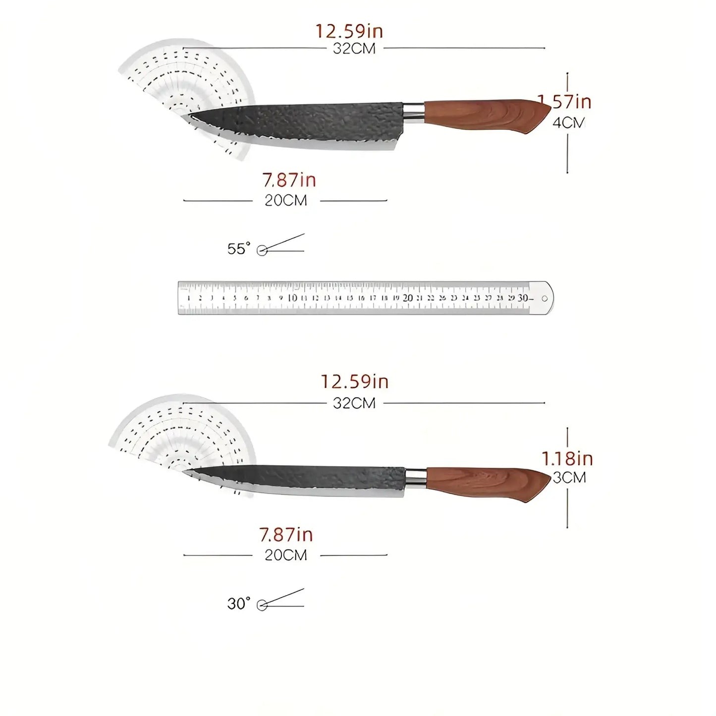 6 Piece Hammered Steel Kitchen Knife Set with Case