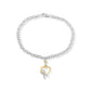 10K Yellow Gold 1/10 Cttw Diamond Awareness Ribbon & Heart Charm on 7" .925 Sterling Silver Rolo Bracelet (H-I Color, I1-I2 Clarity)