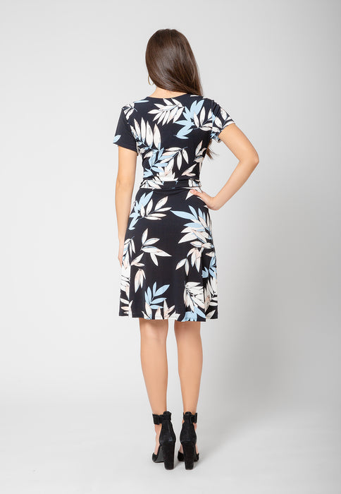 Vestido Leota Feminino Perfect Wrap Manga Curta Azul Folhas Pastel Tamanho Pequeno XX-Grande