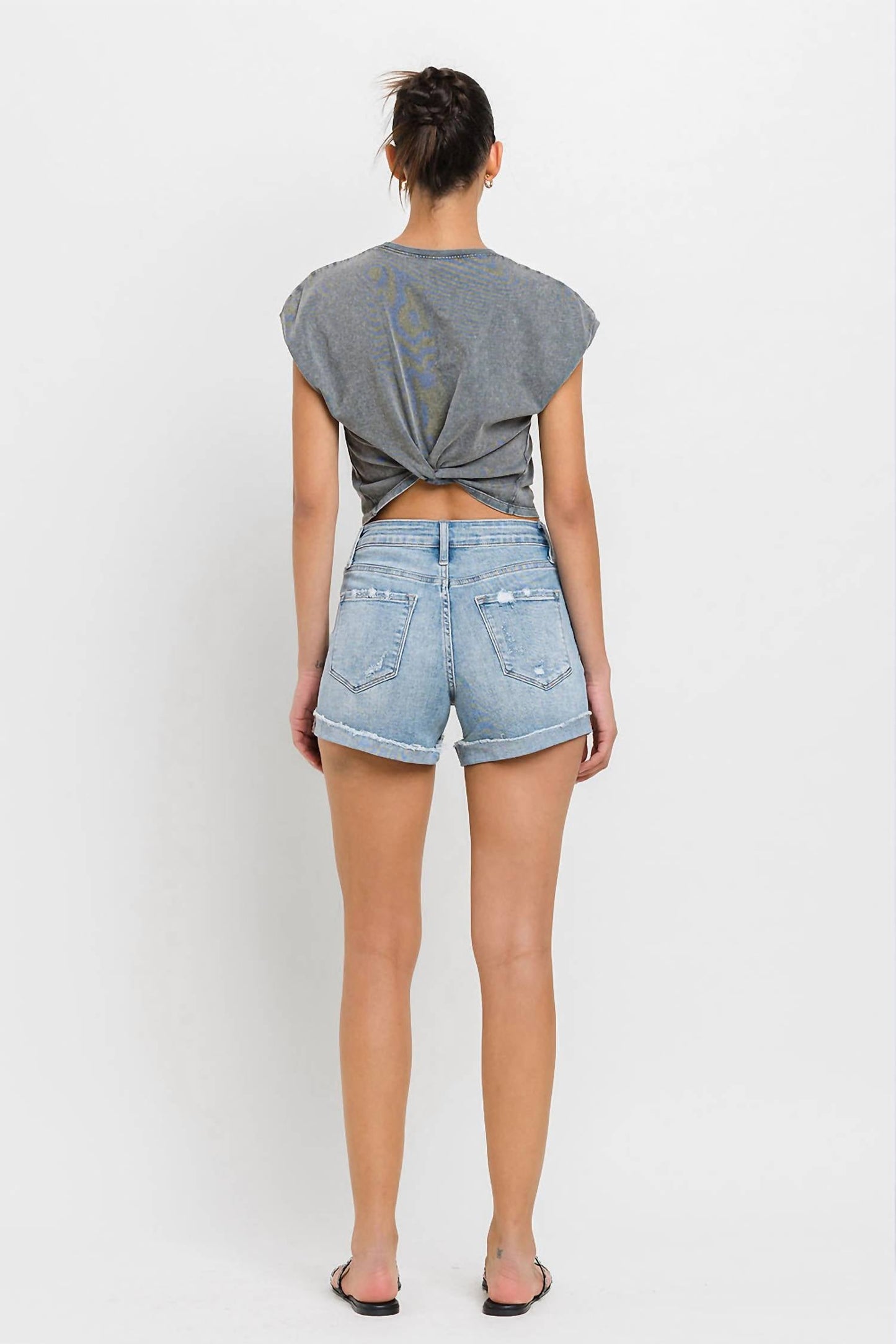 Vervet By Flying Monkey - Blu Bay High Rise Single Cuff Denim Shorts