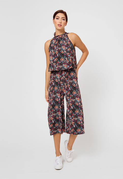 Macacão feminino Leota Skyler Cropped com estampa floral confete marrom tamanho pequeno extragrande