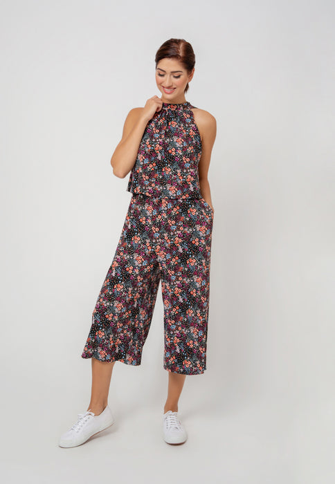 Macacão feminino Leota Skyler Cropped com estampa floral confete marrom tamanho pequeno extragrande