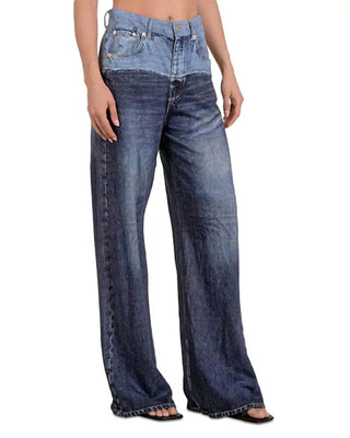 Elan - Calça Jeans de Malha de Perna Larga