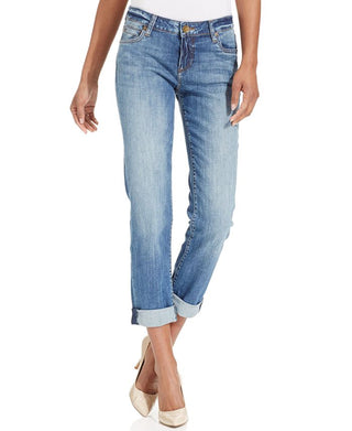Calça jeans feminina Kut From The Kloth Catherine Boyfriend com punho, azul, tamanho 12