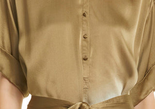 Vestido-camisa de seda ATM Anthony Thomas Melillo em tie-dye verde-oliva/royal, tamanho pequeno