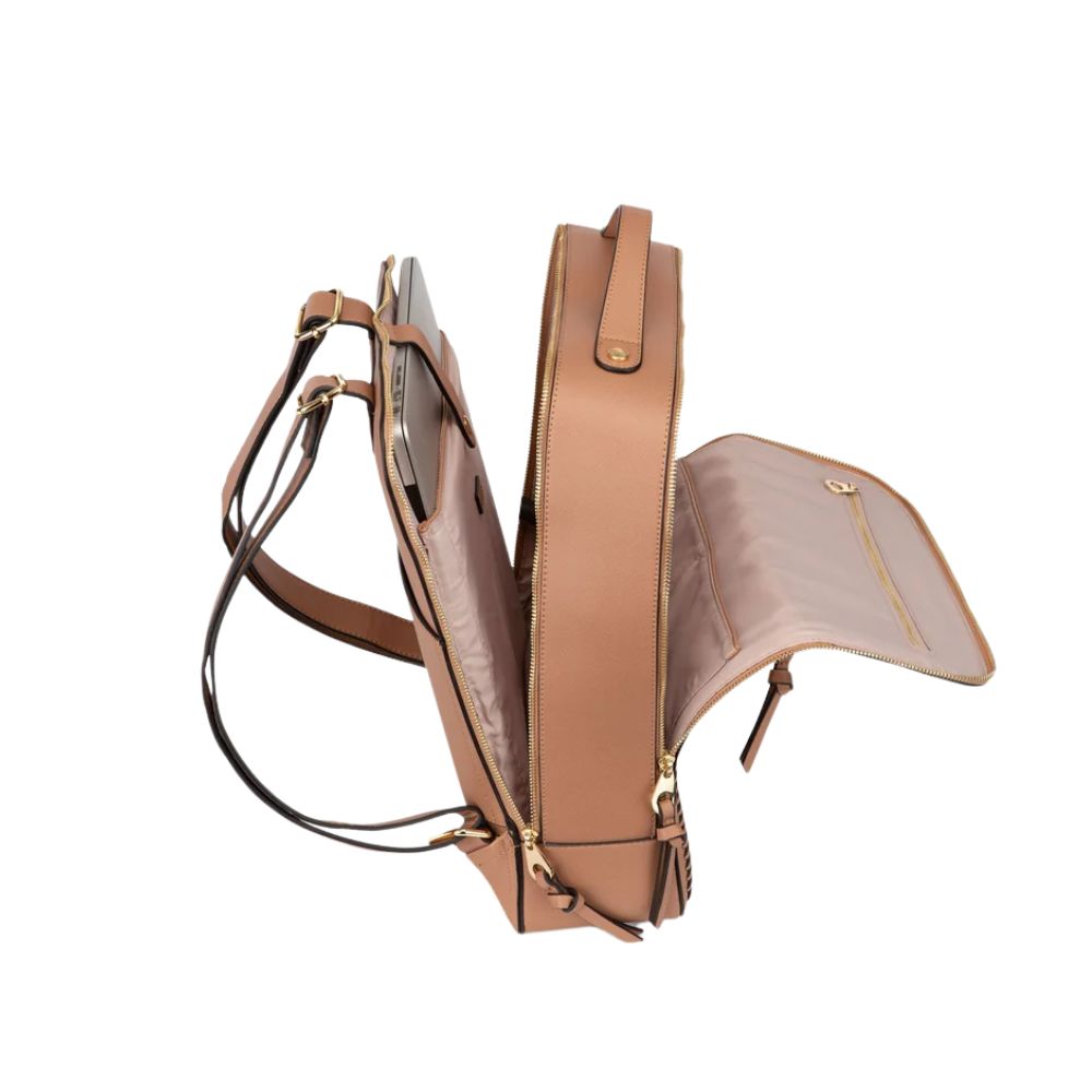 Mochila para laptop CALPAK Kaya em couro sintético caramelo