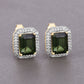 3.57 Carat Genuine Green Tourmaline and White Diamond 14K Yellow Gold Earrings