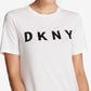 Camiseta feminina DKNY com estampa de logotipo em algodão, tamanho grande, branca