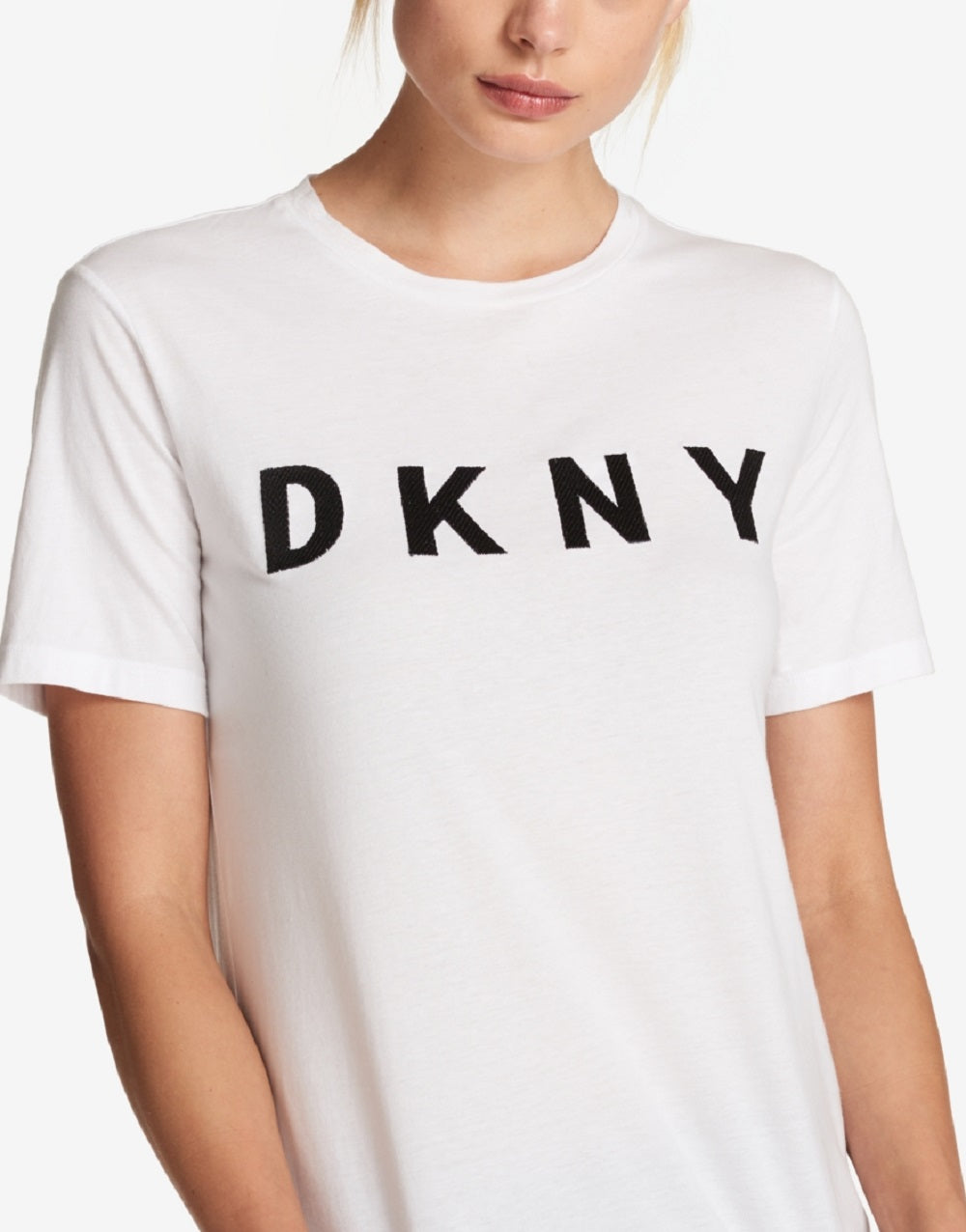 Camiseta feminina DKNY com estampa de logotipo em algodão, tamanho grande, branca