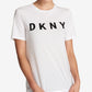 Camiseta feminina DKNY com estampa de logotipo em algodão, tamanho grande, branca