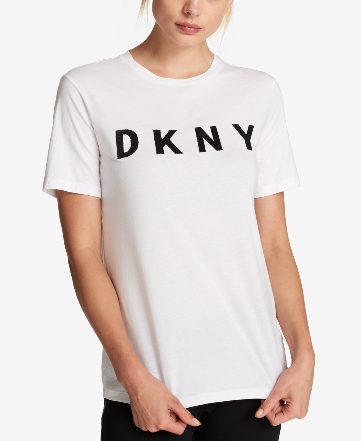 Camiseta feminina DKNY com estampa de logotipo em algodão, tamanho grande, branca