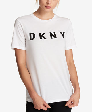 DKNY Women's Cotton Logo Print T-Shirt White Size Large