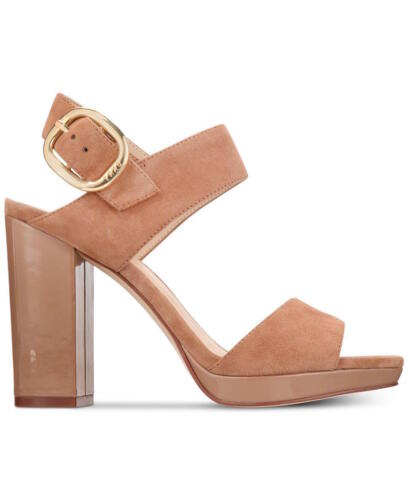 Sandálias femininas DKNY Bell Leather com bico aberto, casuais, tipo slingback, marrom, tamanho 9