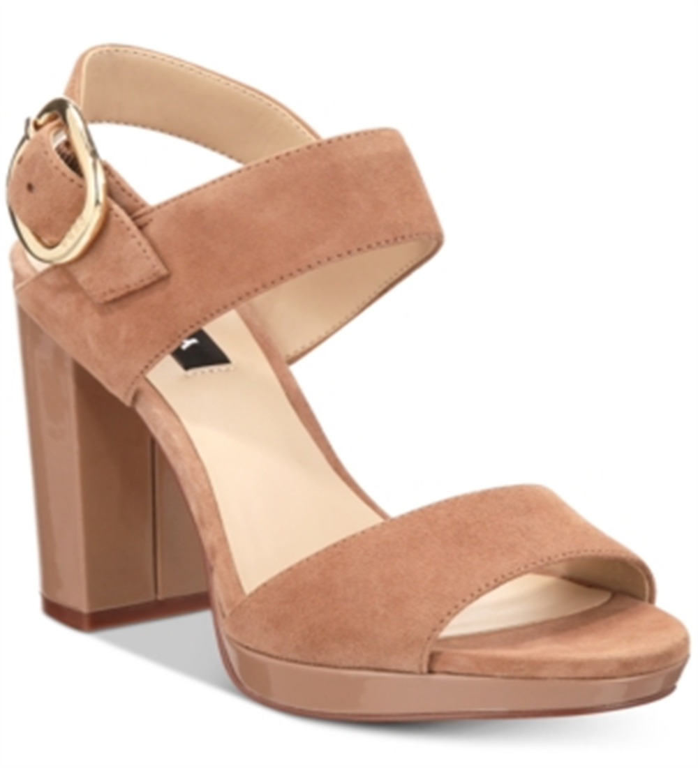 Sandálias femininas DKNY Bell Leather com bico aberto, casuais, tipo slingback, marrom, tamanho 9