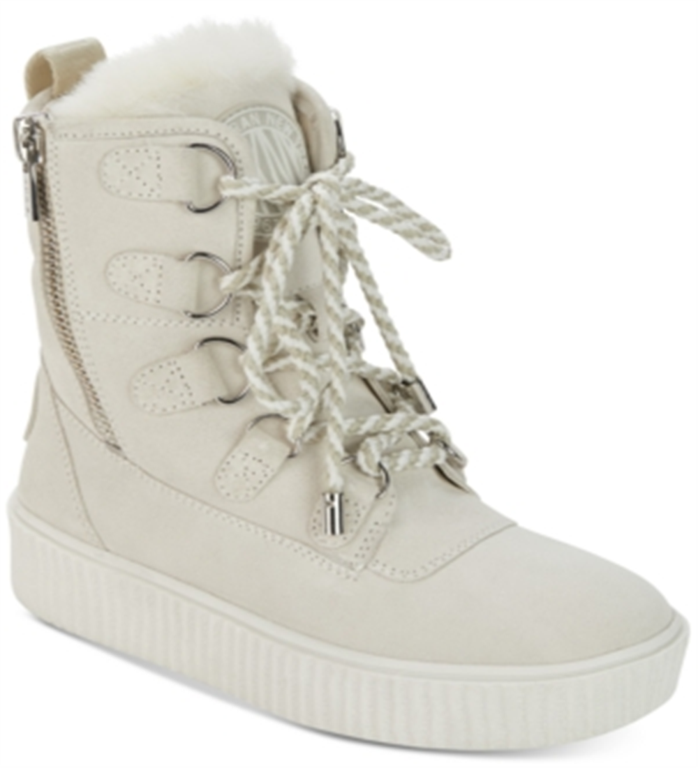 Botas femininas DKNY de tecido com bico fechado e cano curto, tamanho 9,5, marrom