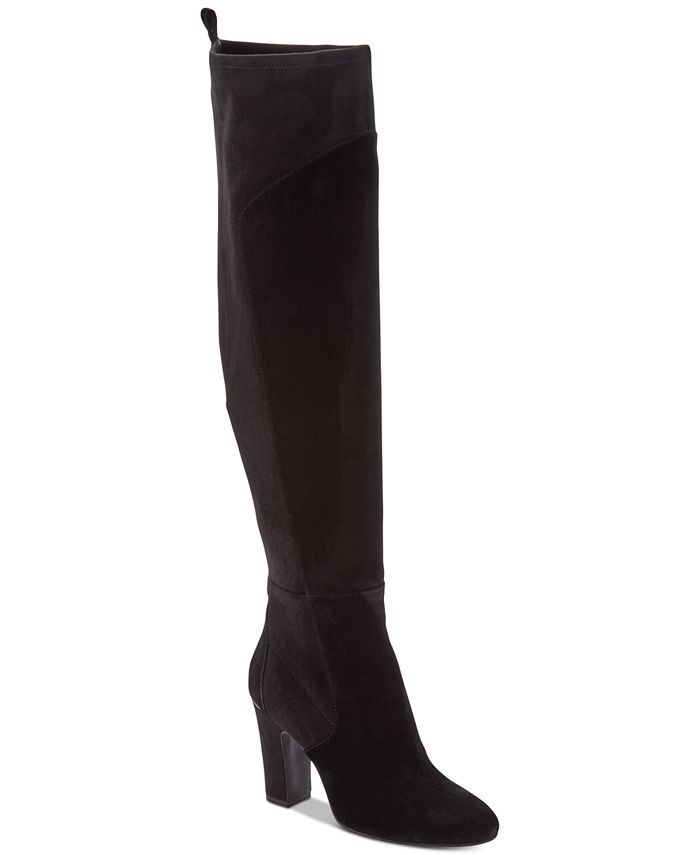 Botas femininas DKNY Sloane Leather Almond Toe acima do joelho, pretas, tamanho 9,5