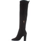 Botas femininas DKNY Sloane Leather Almond Toe acima do joelho, pretas, tamanho 9,5