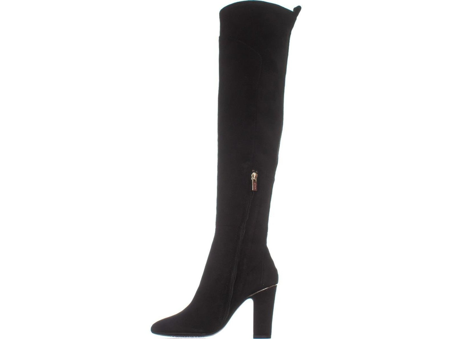 Botas femininas DKNY Sloane Leather Almond Toe acima do joelho, pretas, tamanho 9,5