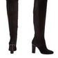 Botas femininas DKNY Sloane Leather Almond Toe acima do joelho, pretas, tamanho 9,5