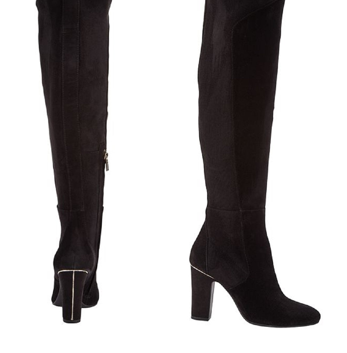 Botas femininas DKNY Sloane Leather Almond Toe acima do joelho, pretas, tamanho 9,5