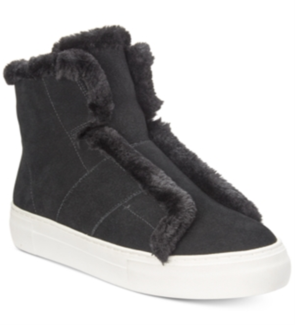 Tênis DKNY Mason High Top Feminino em Couro, Preto, Tamanho 8,5