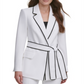 Blazer feminino DKNY com cinto e acabamento contrastante, branco, tamanho 12