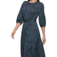 Vestido midi feminino DKNY com estampa floral, preto, tamanho 14