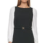 Vestido feminino DKNY com manga plissada e ajuste evasê, preto, tamanho 6