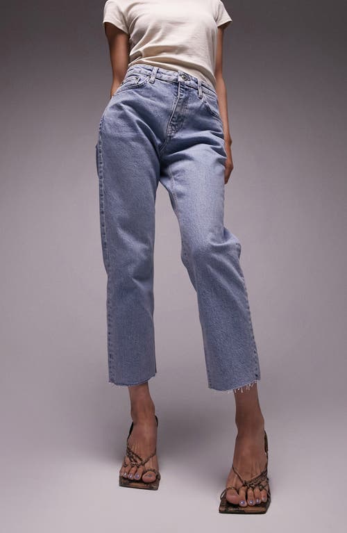 Topshop Raw Hem Crop Straight Leg Jeans in Bleach, Size 26