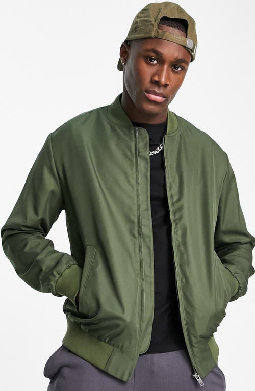 Topman Icon Bomber Jacket in Khaki/Olive, Size Large