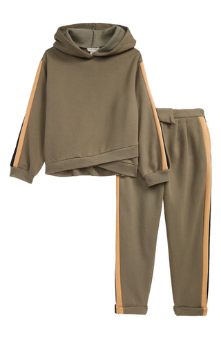 Conjunto de moletom com capuz e calça jogger Habitual Girl Olive Fleece - Tamanho 3T