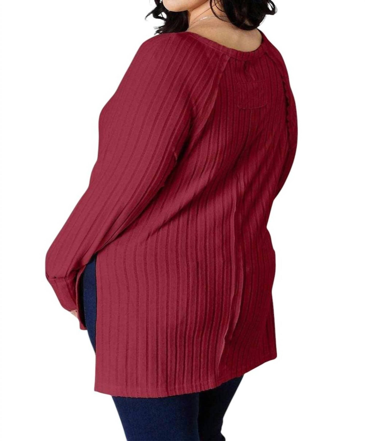 Basic Bae - Chic Ribbed Round Neck Slit Tee