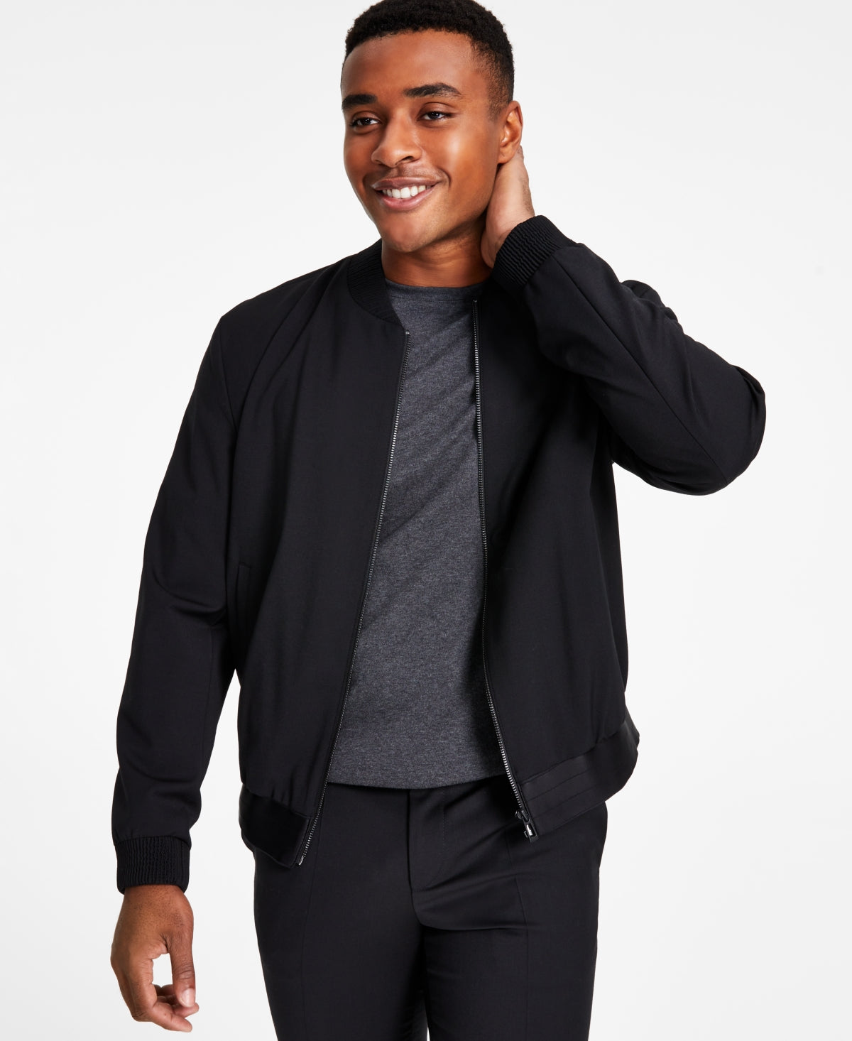 Jaqueta bomber masculina Hugo Boss Extra Slim Fit preta tamanho 42