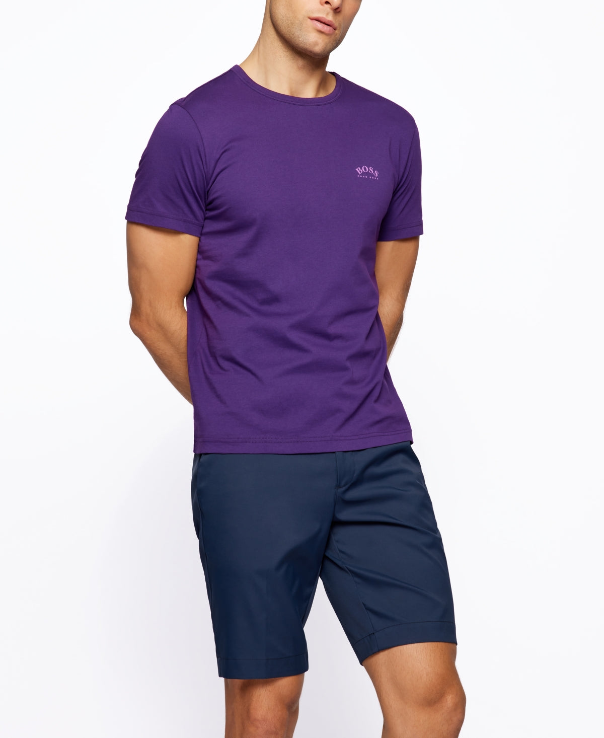 Camiseta masculina de algodão Hugo Boss, roxa, tamanho GG